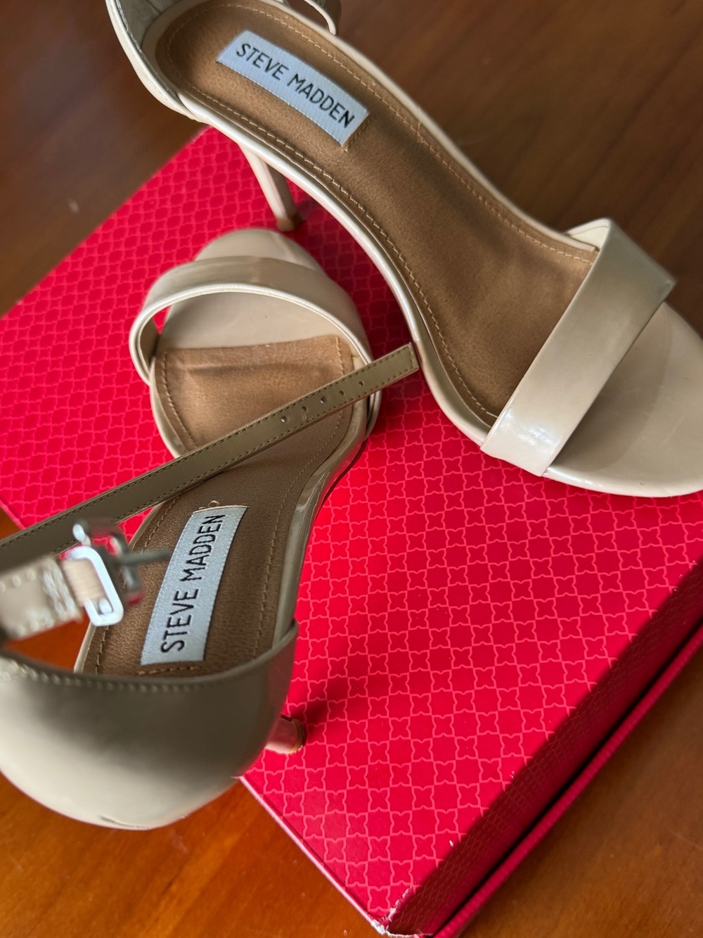 Steve Madden Beige Patent Strap Heeled Sandals